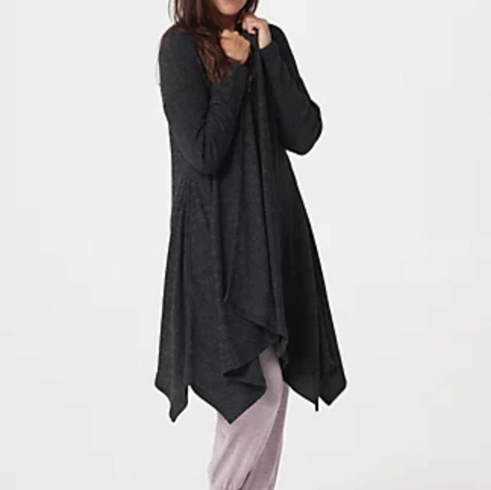 ANYBODY Brushed rib cardigan 1X Charcoal  color Hilo hem (sharkbite)